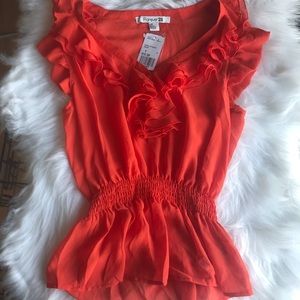 NWT Forever 21 sheer orange ruffle top